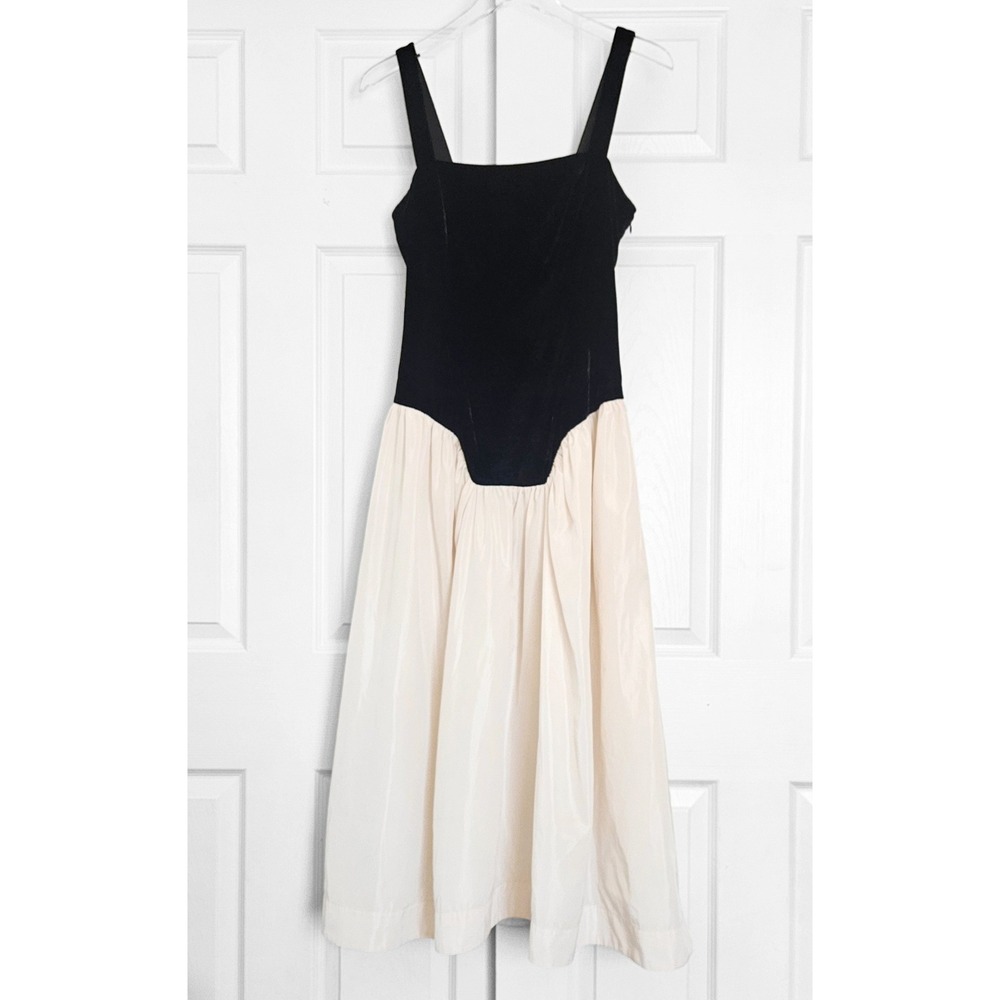 RHODE Georgina Color Block MIDI Dress US 2 Black Velvet Cream - Picture 6 of 14